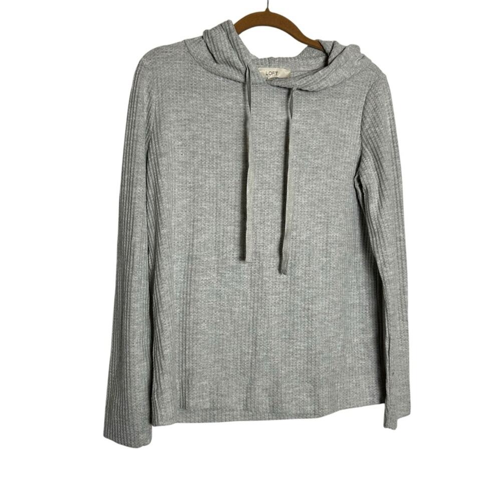 NWT Loft Gray Lightweight Long Sleeve Drawstring Neck Hooded Shirt Size‎ Small